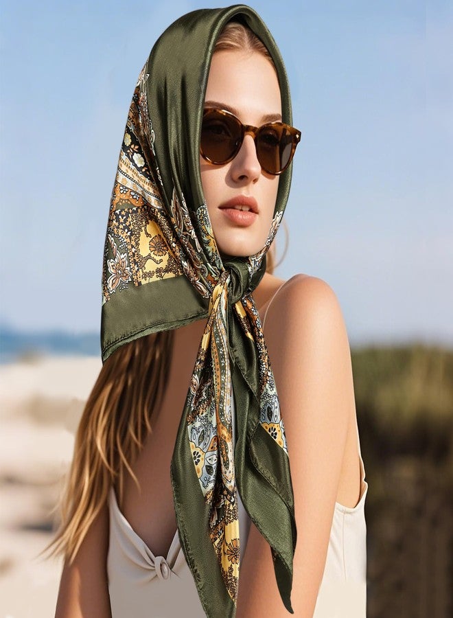 CICOCI 3PCS Head Scarf For Women 35" Satin Large Square Women Bandana Headband With Neacklace Set - Image 5
